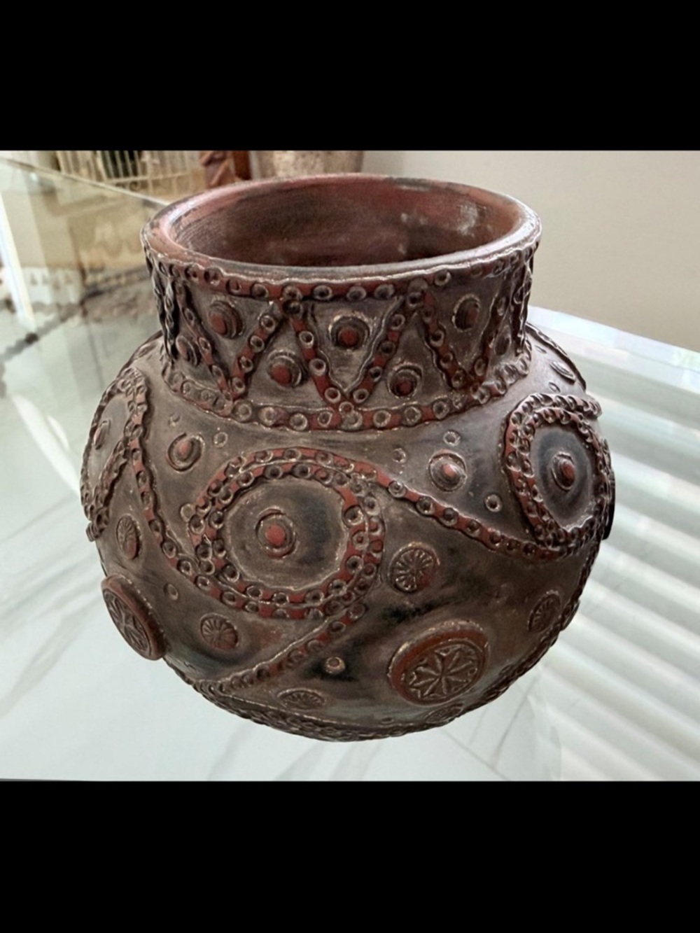 Vintage Handmade Pewter Vase Greece Repoussé Geometric Mid-Century 5.25"